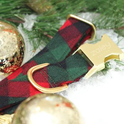 Show full view: Zaley Designs Buffalo Plaid Flannel Dog Collar, Red & Green, X-Small: 8 to 12-in neck, 5/8-in wide slide 3 of 5