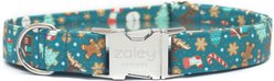 Zaley Designs Gingerbread Cotton Dog Collar, Teal, Medium: 13 to 20-in neck, 1-in wide