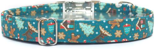 Show full view: Zaley Designs Gingerbread Cotton Dog Collar, Teal, Medium: 13 to 20-in neck, 1-in wide slide 2 of 5