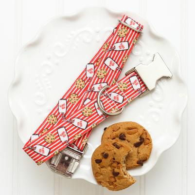 Show full view: Zaley Designs Cookies & Milk for Santa Cotton Dog Collar, Red, Small: 10 to 14-in neck, 3/4-in wide slide 4 of 5