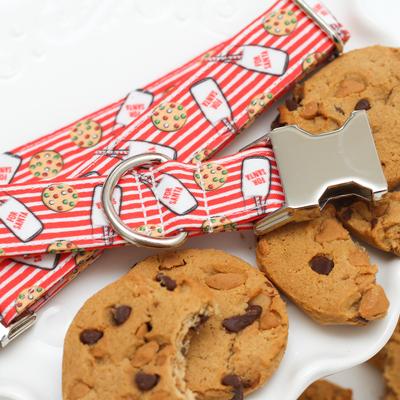 Show full view: Zaley Designs Cookies & Milk for Santa Cotton Dog Collar, Red, Small: 10 to 14-in neck, 3/4-in wide slide 3 of 5