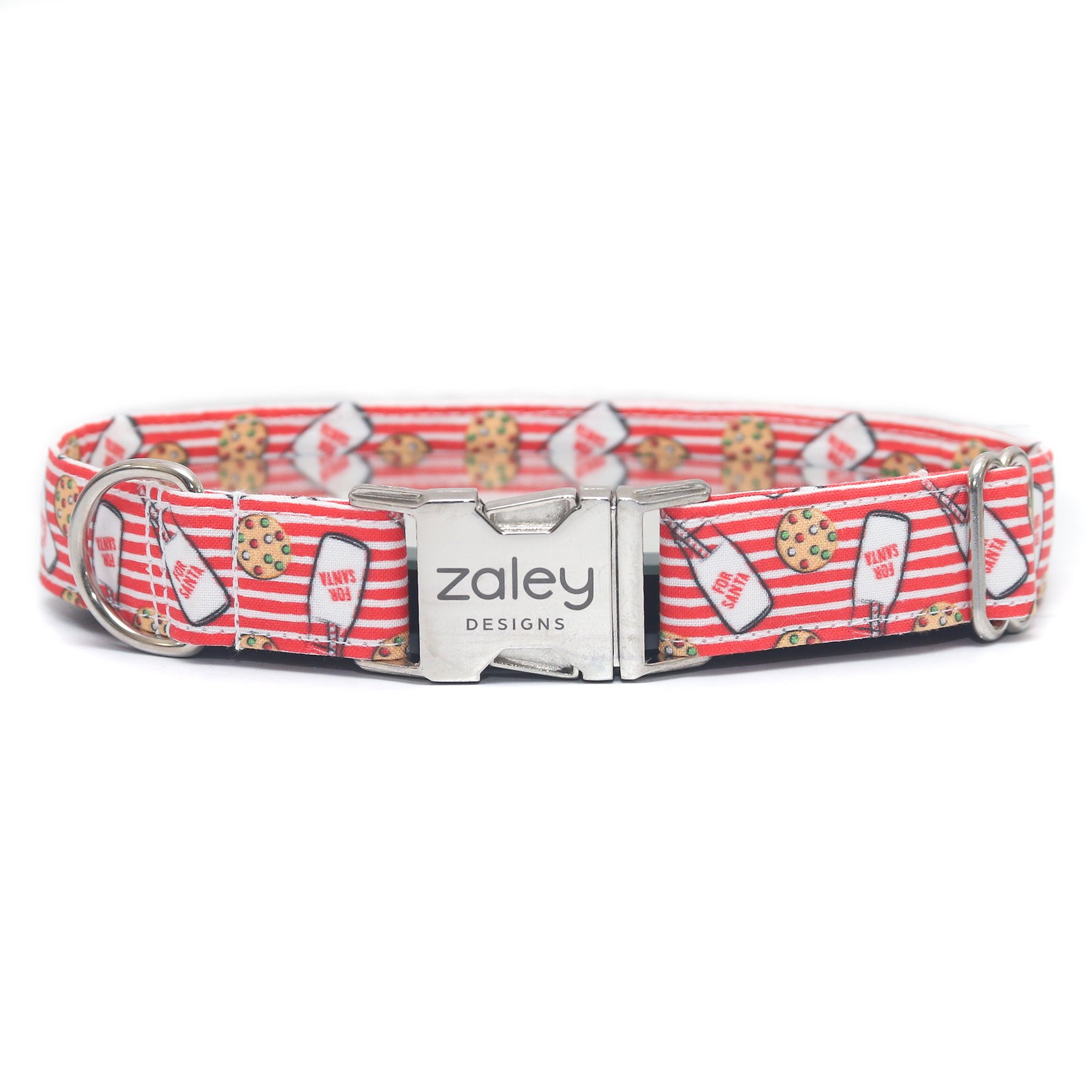 Zaley Designs Cookies & Milk for Santa Cotton Dog Collar, Red, Large: 15 to 25-in neck, 1-in wide