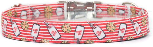 Show full view: Zaley Designs Cookies & Milk for Santa Cotton Dog Collar, Red, Small: 10 to 14-in neck, 3/4-in wide slide 2 of 5