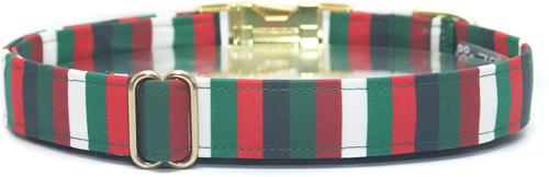 Show full view: Zaley Designs Jolly Christmas Stripe Cotton Dog Collar, Red & Green, Large: 15 to 25-in neck, 1-in wide slide 2 of 3