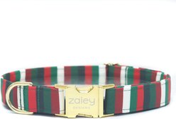 Zaley Designs Jolly Christmas Stripe Cotton Dog Collar, Red & Green, Large: 15 to 25-in neck, 1-in wide