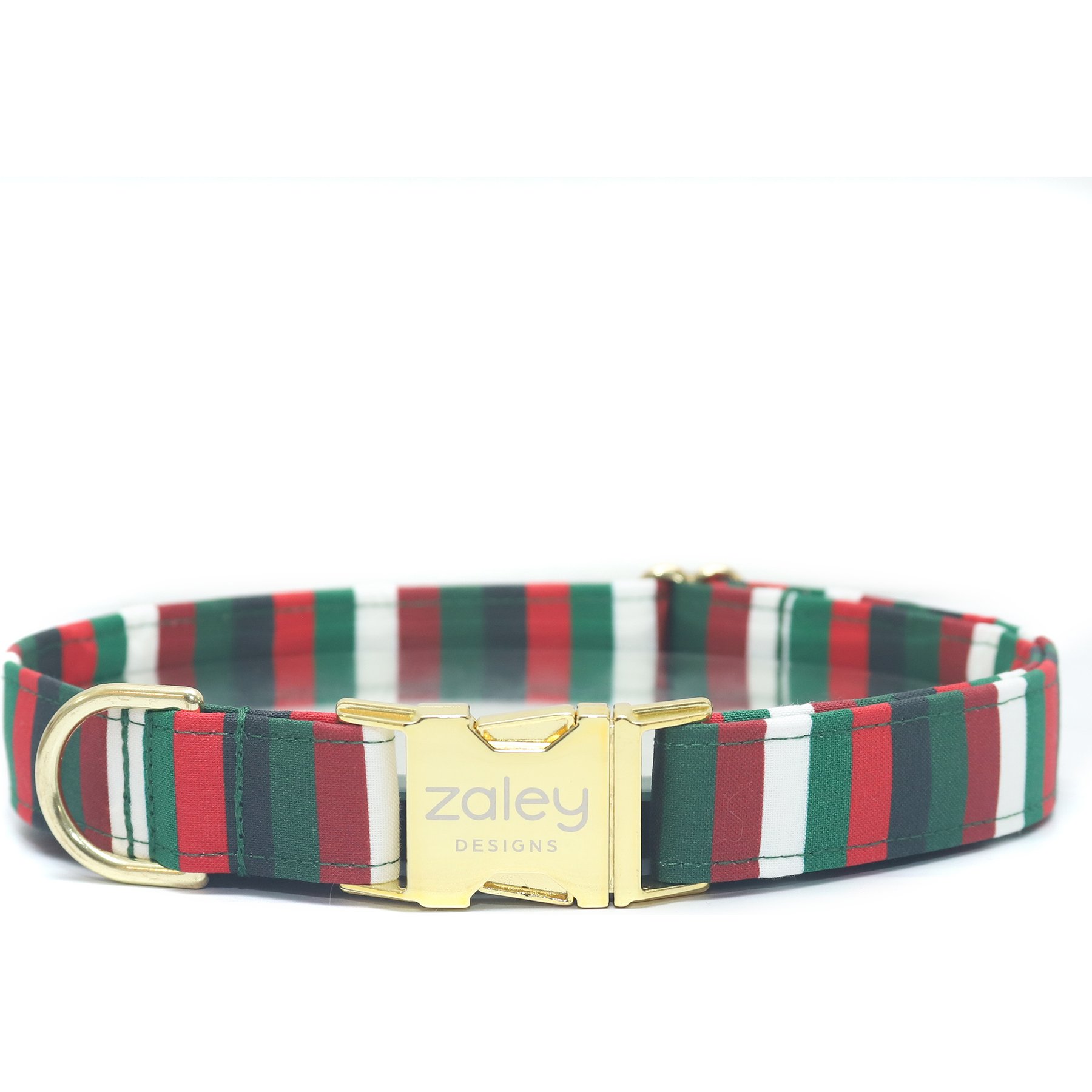 Zaley Designs Jolly Christmas Stripe Cotton Dog Collar, Red & Green, Medium: 13 to 20-in neck, 1-in wide