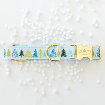 Show full view: Zaley Designs Christmas Trees Cotton Dog Collar, Blue, Medium: 13 to 20-in neck, 1-in wide slide 3 of 4
