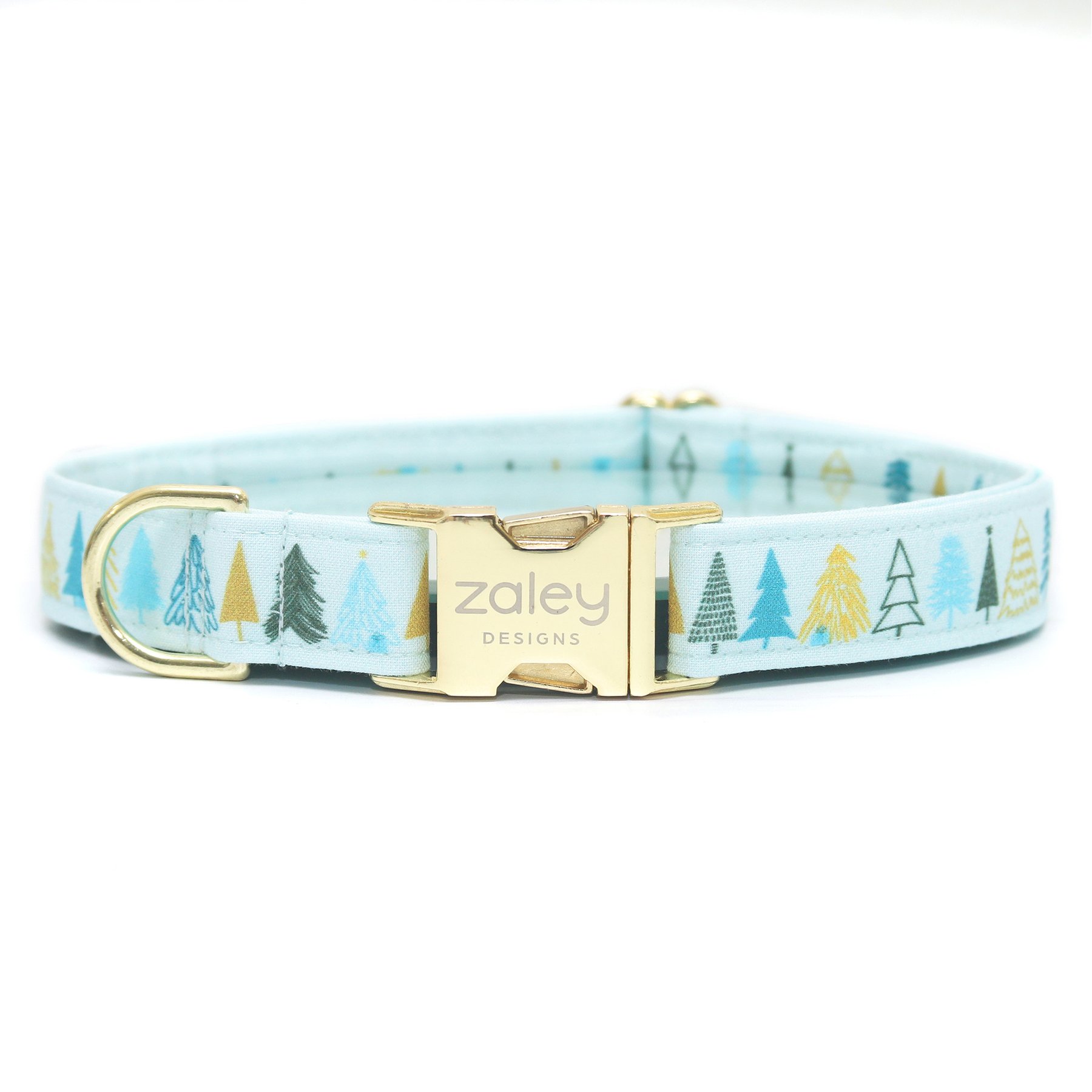 Zaley Designs Christmas Trees Cotton Dog Collar, Blue, X-Small: 8 to 12-in neck, 5/8-in wide