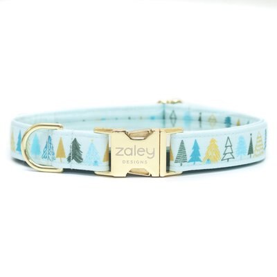 Zaley Designs Zaley Designs Christmas Trees Cotton Dog Collar, Blue, Large: 15 to 25-in neck, 1-in wide
