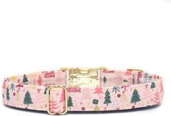 Zaley Designs Christmas Trees Cotton Dog Collar, Pink, Small: 10 to 14-in neck, 3/4-in wide slide 2 of 3