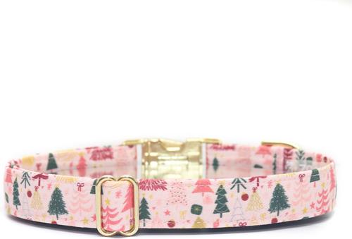 Show full view: Zaley Designs Christmas Trees Cotton Dog Collar, Pink, X-Small: 8 to 12-in neck, 5/8-in wide slide 2 of 4