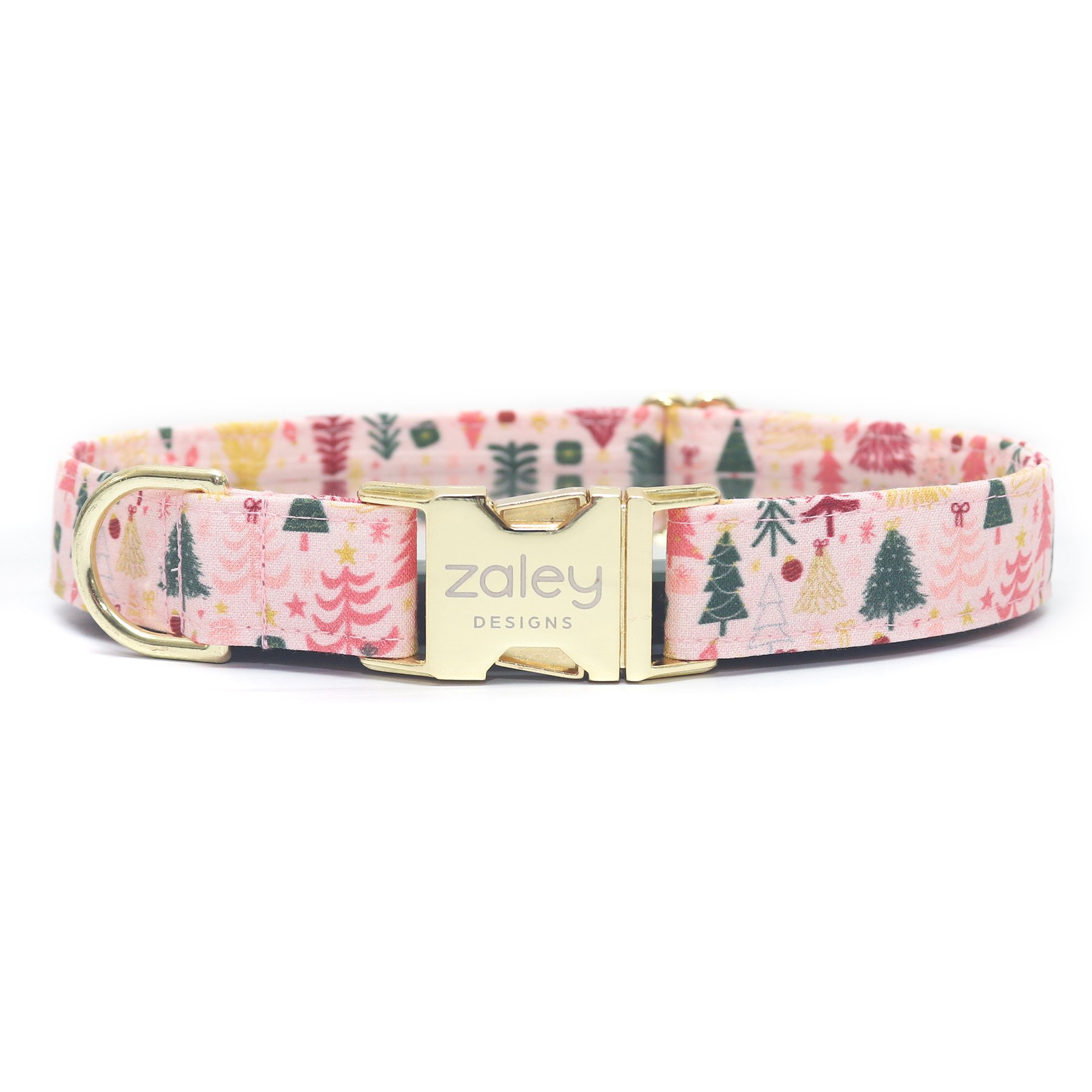 Zaley Designs Christmas Trees Cotton Dog Collar, Pink, Large: 15 to 25-in neck, 1-in wide