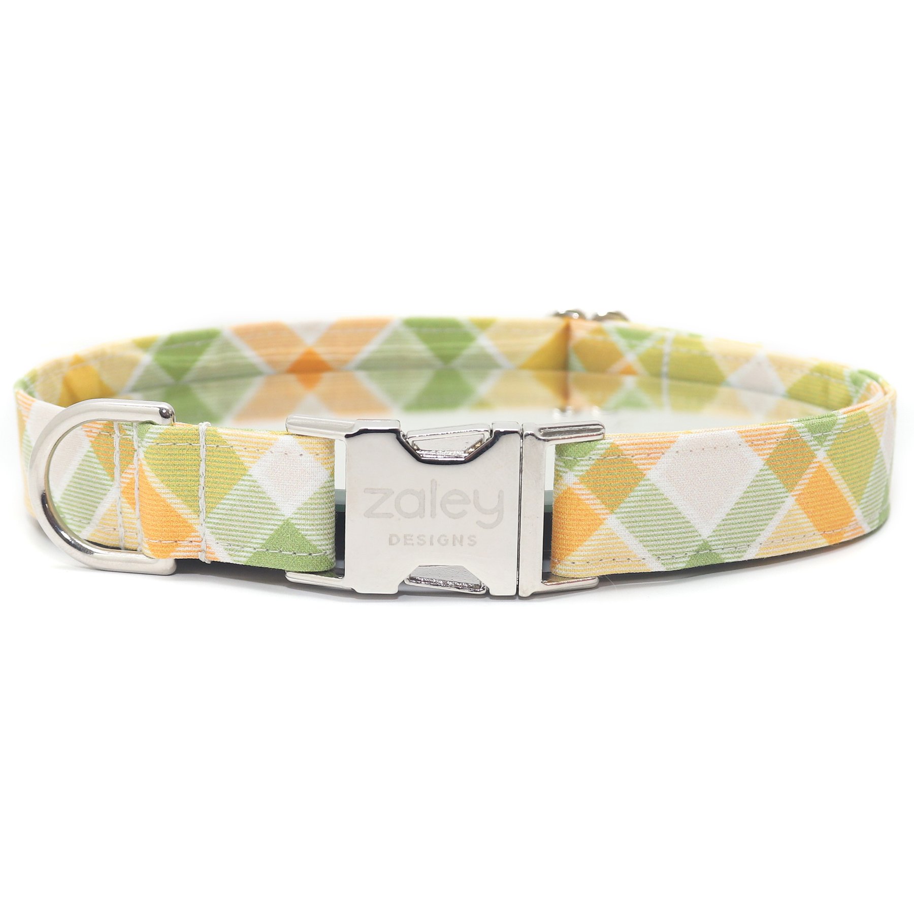 Zaley Designs Cotton Dog Collar, Citrus & Olive, Medium: 13 to 20-in neck, 1-in wide