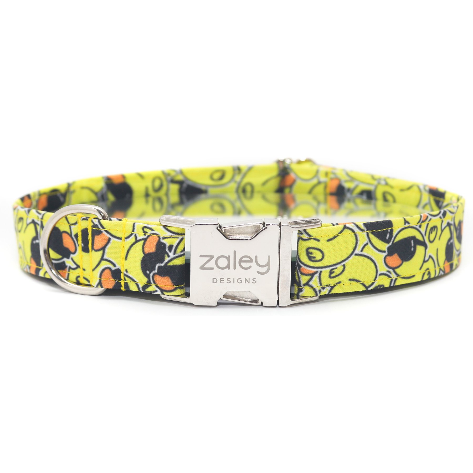 Zaley Designs Rubber Ducks Cotton Dog Collar, Yellow, Large: 15 to 25-in neck, 1-in wide