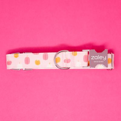 Show full view: Zaley Designs Pumpkins Cotton Dog Collar, Pink & Orange, Large: 15 to 25-in neck, 1-in wide slide 3 of 5