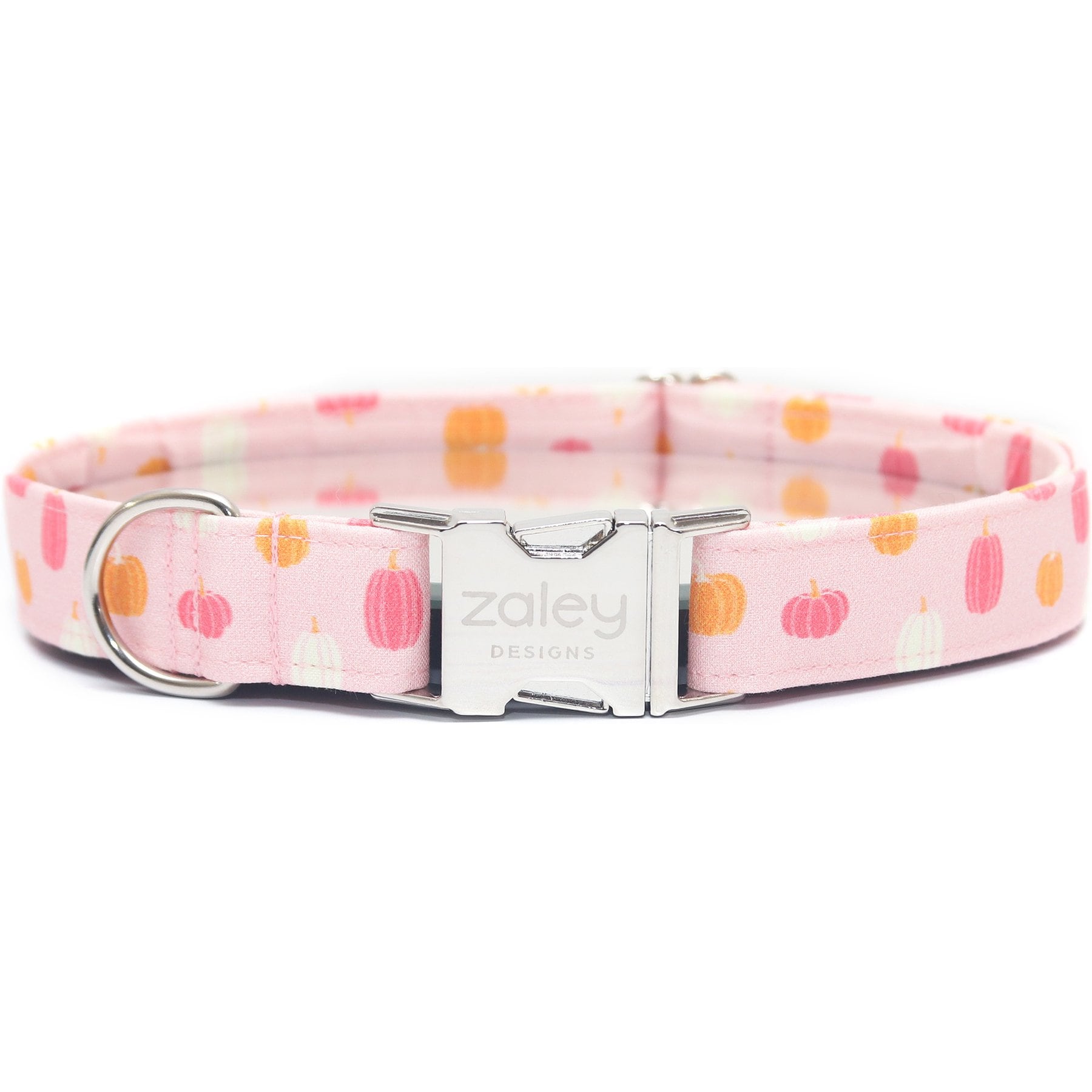 Zaley Designs Pumpkins Cotton Dog Collar, Pink & Orange, Small: 10 to 14-in neck, 3/4-in wide
