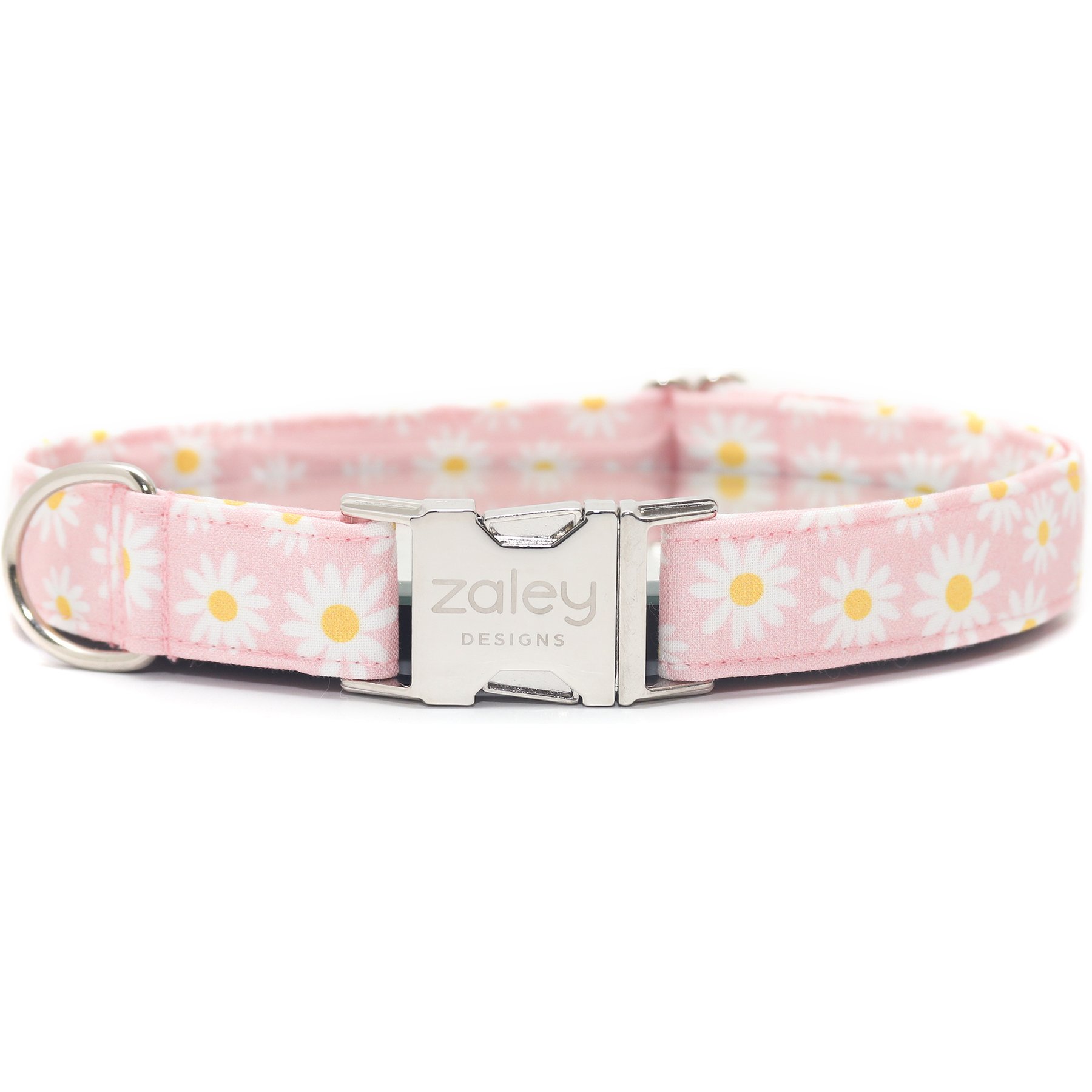 Zaley Designs Daisies Floral Cotton Dog Collar, Pink, Small: 10 to 14-in neck, 3/4-in wide