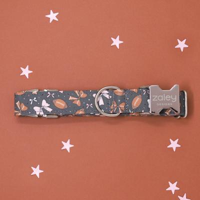 Show full view: Zaley Designs Football Bows Cotton Dog Collar, Gray, Medium: 13 to 20-in neck, 1-in wide slide 3 of 4