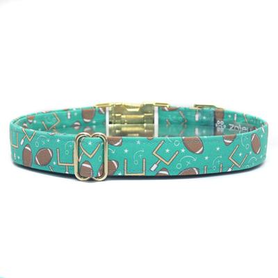 Show full view: Zaley Designs Football Cotton Dog Collar, Green, Medium: 13 to 20-in neck, 1-in wide slide 2 of 4