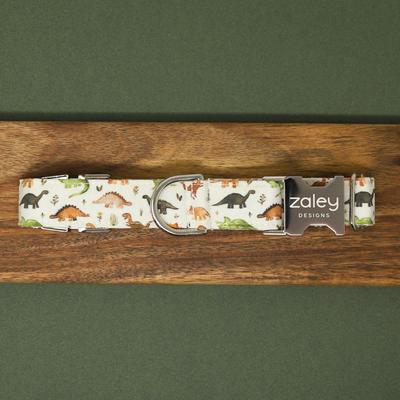 Show full view: Zaley Designs Dinosaurs Cotton Dog Collar, Tan, Medium: 13 to 20-in neck, 1-in wide slide 4 of 5