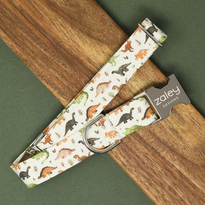 Show full view: Zaley Designs Dinosaurs Cotton Dog Collar, Tan, Medium: 13 to 20-in neck, 1-in wide slide 3 of 5