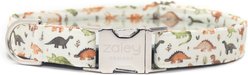Zaley Designs Dinosaurs Cotton Dog Collar, Tan, Medium: 13 to 20-in neck, 1-in wide