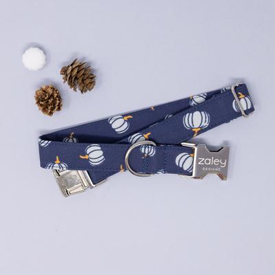 Show full view: Zaley Designs Pumpkins Cotton Dog Collar, Navy Blue, Large: 15 to 25-in neck, 1-in wide slide 3 of 4