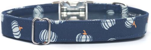 Show full view: Zaley Designs Pumpkins Cotton Dog Collar, Navy Blue, Large: 15 to 25-in neck, 1-in wide slide 2 of 4