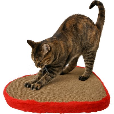 Kensie Kensie Fur Heart-Shaped Cat Scratcher Toy with Catnip, Red, 15.75 x 18 x 2-in