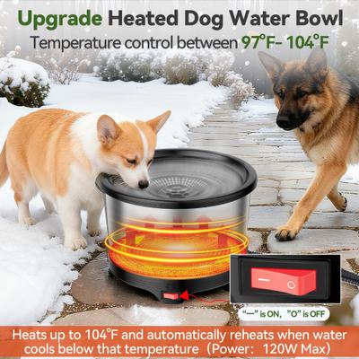 Show full view: UPSKY Outdoor Heated Non-Skid Stainless Steel Dog & Cat Water Bowl with Anti-Chew Cord, Black, Large: 6.5-L slide 5 of 10