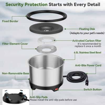 Show full view: UPSKY Outdoor Heated Non-Skid Stainless Steel Dog & Cat Water Bowl with Anti-Chew Cord, Black, Large: 6.5-L slide 7 of 10