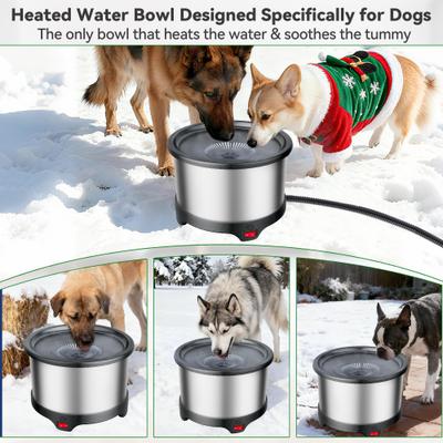 Show full view: UPSKY Outdoor Heated Non-Skid Stainless Steel Dog & Cat Water Bowl with Anti-Chew Cord, Black, Large: 6.5-L slide 8 of 10