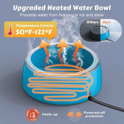 Show full view: UPSKY Outdoor Waterproof Smart Heated Non-Skid Acrylonitrile Butadiene Styrene Slow Feeder Dog & Cat Water Bowl with Chew Resistant Cord, Blue, Large: 3-L slide 3 of 10