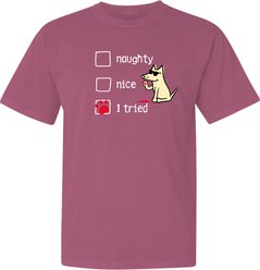 Teddy the Dog Christmas Naughty Nice I Tried Classic Tee, Berry, X-Small slide 1 of 2