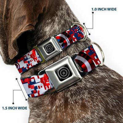 Show full view: Buckle-Down Marvel Comics Captain America Shield Digital Camo Dog Collar, Large: 20 to 31-in neck, 1.5-in wide slide 2 of 8