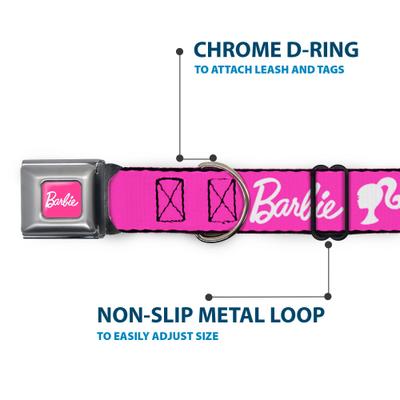 Show full view: Buckle-Down Mattel Barbie Script Signature Logo & Silhouette Dog Collar, Medium: 11 to 16.5-in neck, 1-in wide slide 5 of 8