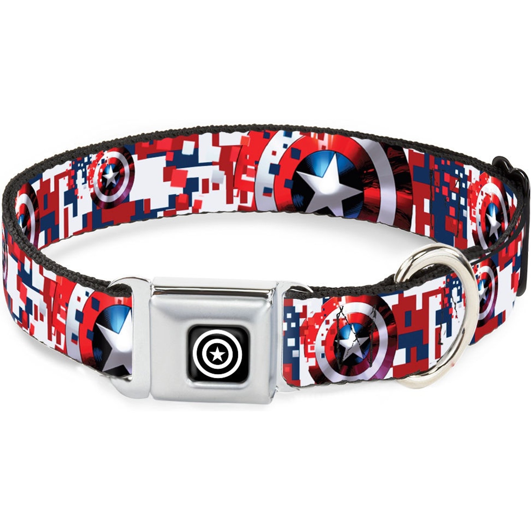 Buckle-Down Marvel Comics Captain America Shield Digital Camo Dog Collar, Small: 9.5 to 13-in neck, 1-in wide