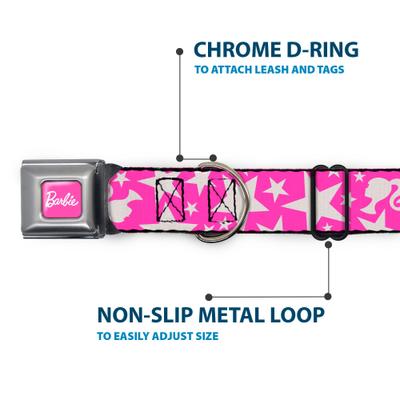 Show full view: Buckle-Down Mattel Barbie Ponytail Silhouette & Star Dog Collar, Medium: 16 to 23-in neck, 1.5-in wide slide 5 of 8