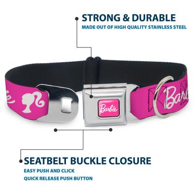 Show full view: Buckle-Down Mattel Barbie Script Signature Logo & Silhouette Dog Collar, Medium: 11 to 16.5-in neck, 1-in wide slide 4 of 8