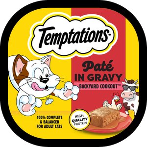 Temptations Backyard Cookout Flavor Pate in Gravy Adult Wet Cat Food, 3.5-oz tray, case of 24