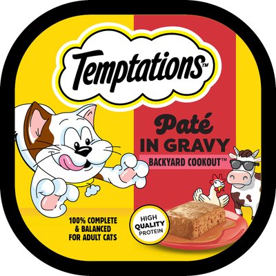 Temptations Temptations Backyard Cookout Flavor Pate in Gravy Adult Wet Cat Food, 3.5-oz tray, case of 24