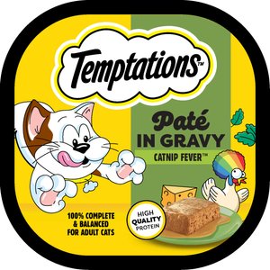 Temptations Catnip Fever Flavor Pate in Gravy Adult Wet Cat Food, 3.5-oz tray, case of 24