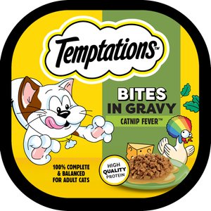 Temptations Catnip Fever Flavor Bites in Gravy Adult Wet Cat Food, 3.5-oz tray, case of 24