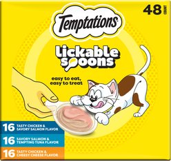 Temptations Lickable Spoons Variety Pack with Chicken & Salmon Lickable Cat Treats, 16.9-oz box, case of 48