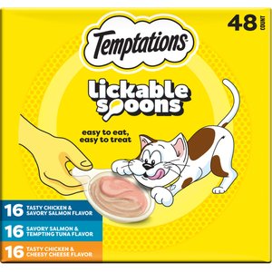 Temptations Lickable Spoons Variety Pack with Chicken & Salmon Lickable Cat Treats, 16.9-oz box, case of 48