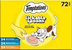 Temptations Lickable Spoons Variety Pack with Chicken & Salmon Lickable Cat Treats, 25.4-oz box, case of 72
