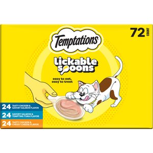 Temptations Lickable Spoons Variety Pack with Chicken & Salmon Lickable Cat Treats, 25.4-oz box, case of 72