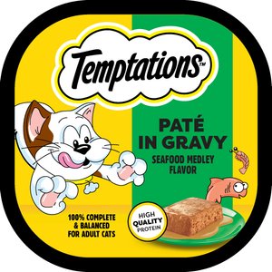 Temptations Seafood Medley Flavor Pate in Gravy Wet Cat Food, 3.5-oz tray, case of 24