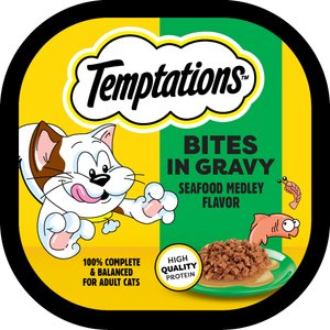 Temptations Seafood Medley Flavor Bites in Gravy Wet Cat Food, 3.5-oz tray, case of 24