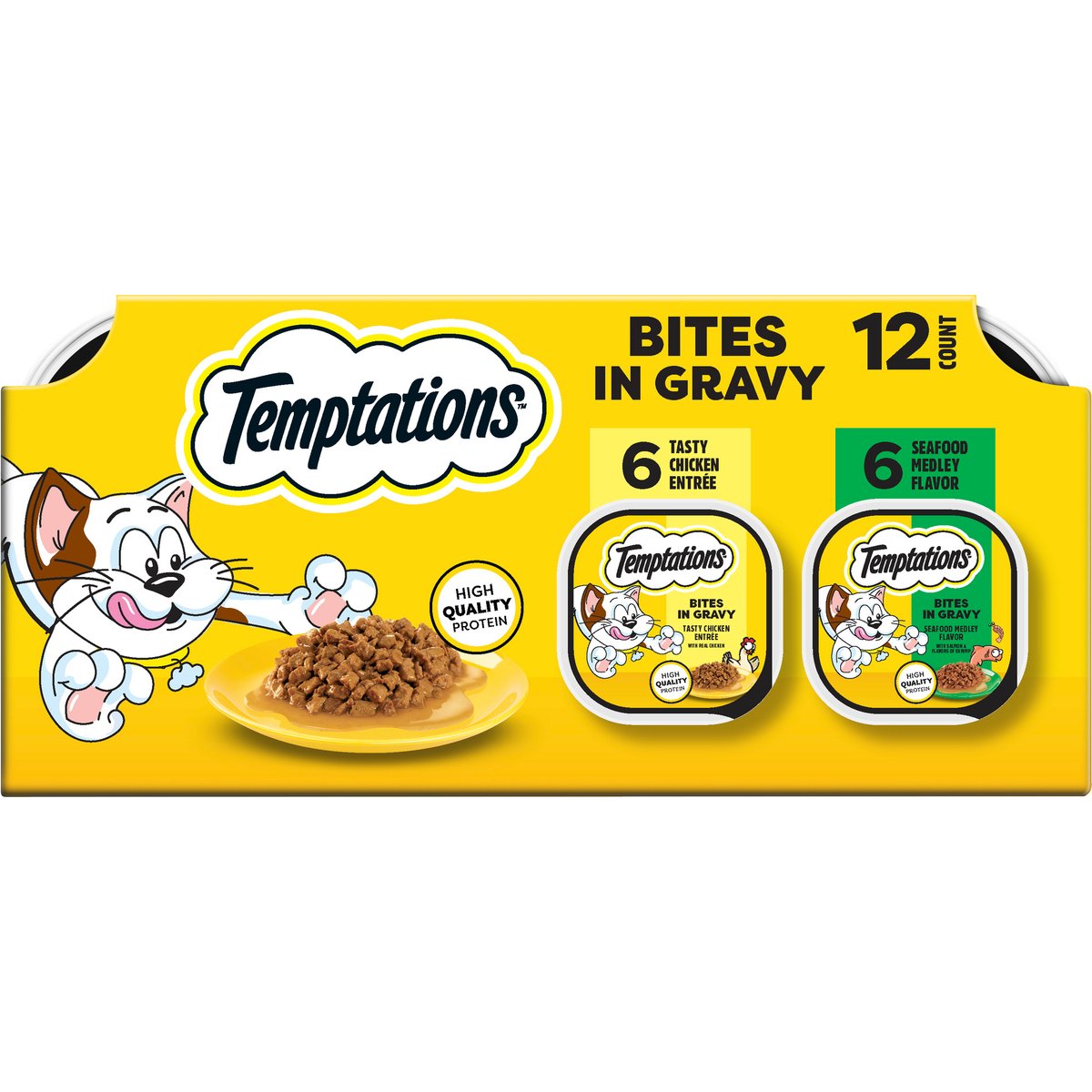 Temptations Bites in Gravy Flavor Variety Wet Cat Food, 3.5-oz tray, case of 12